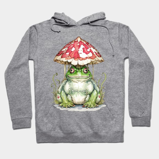 Watercolor Cottagecore Mushroom frog Hoodie by Fashioned by You, Created by Me A.zed